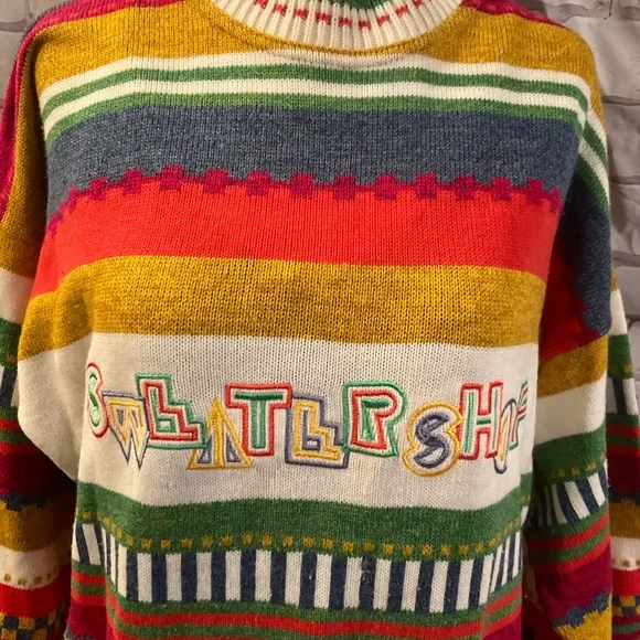 “VIINTAGE THE SWEATER SHOP UK” Multi Coloured Striped Sweater. - Picture 4 of 9